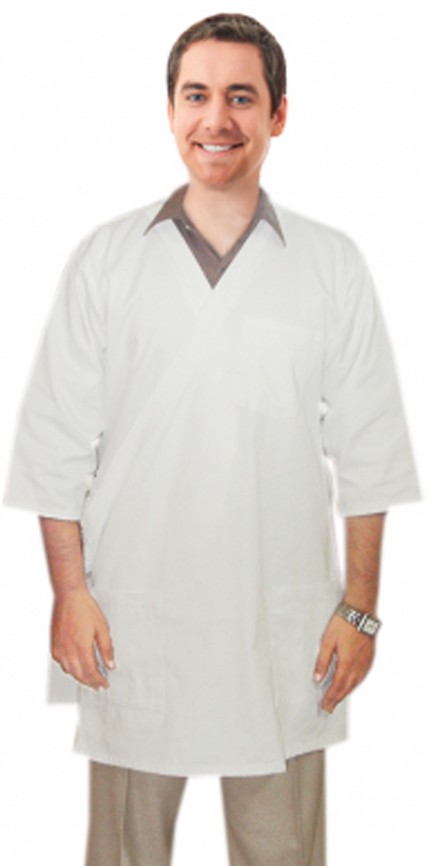 Twill labcoat unisex half sleeve with side tieable 3 pocket solid in 37 inch lengths