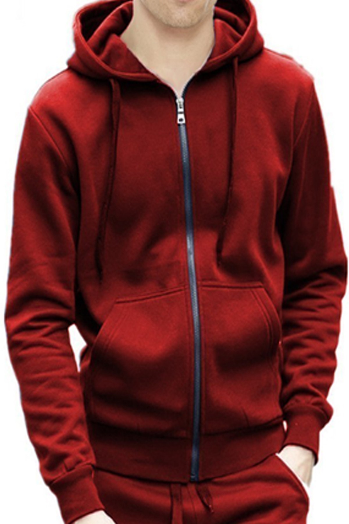 Unisex round neck Full-zip Hoodie 2 pockets Full sleeves with rib