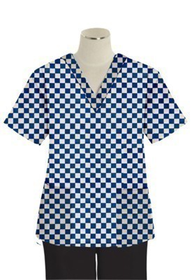 Printed scrub set 4 pocket ladies half sleeve Blue Square Print (2 pocket top and 2 pocket pant)