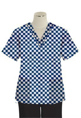 Printed scrub set 4 pocket ladies half sleeve Blue Square Print (2 pocket top and 2 pocket black pant)