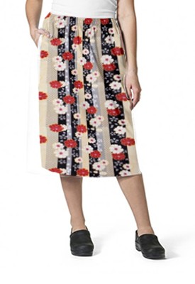 Cargo pockets ladies skirt in Red and Beige flowers with Grey backgroud