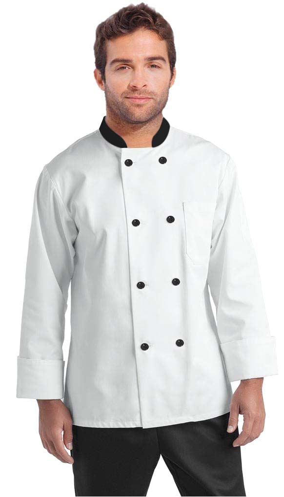 Chef Coat Unisex in Canvas Fabric (5 OZ) Full Sleeve With 1 Chest pocket and 1 Sleeve Pocket in Black Collar and Button Front Closure