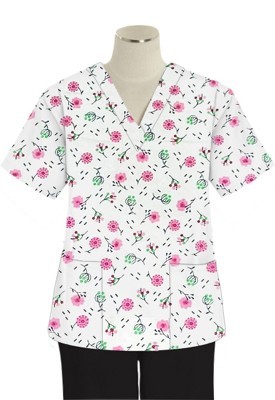 Top v neck 2 pocket half sleeve in Cherry Blossom Print