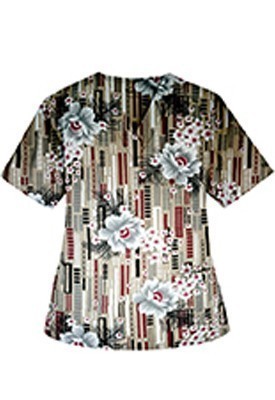 Top v neck 2 pocket half sleeve in Flower and Shapes Print