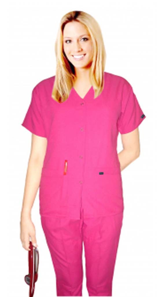 Microfiber scrub set 5 pocket solid ladies front open collar with snap buttons half sleeve (2 pkt top with pencil pocket , 2pkt bootcut pant) (100% POLYESTER) 