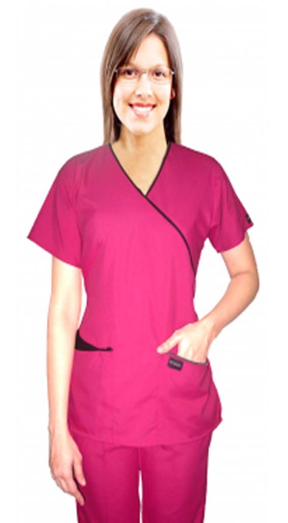 Scrub Set mock wrap 5 pocket half sleeve (top 3 pocket with bottom 2 pocket boot cut) in Memory Fabric Water Proof 100 Perc Polyester 