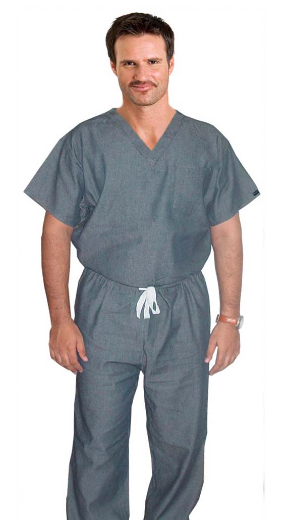 Denim scrub set 2 pocket normal half sleeve unisex solid (top 1 pocket with bottom 1 pocket)