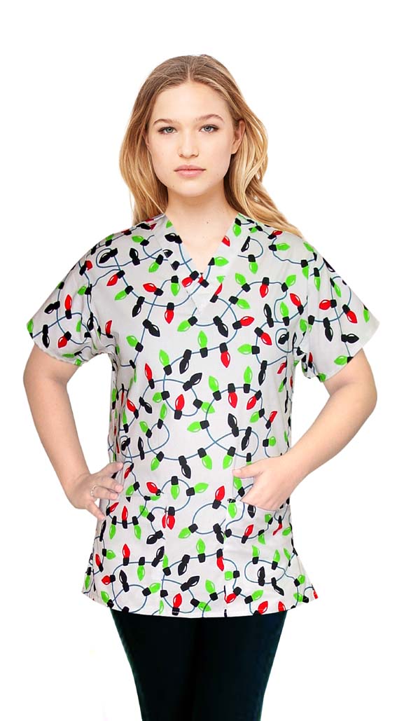 Printed scrub set 4 pocket ladies half sleeve in light print (2 pocket top and 2 pocket pant)