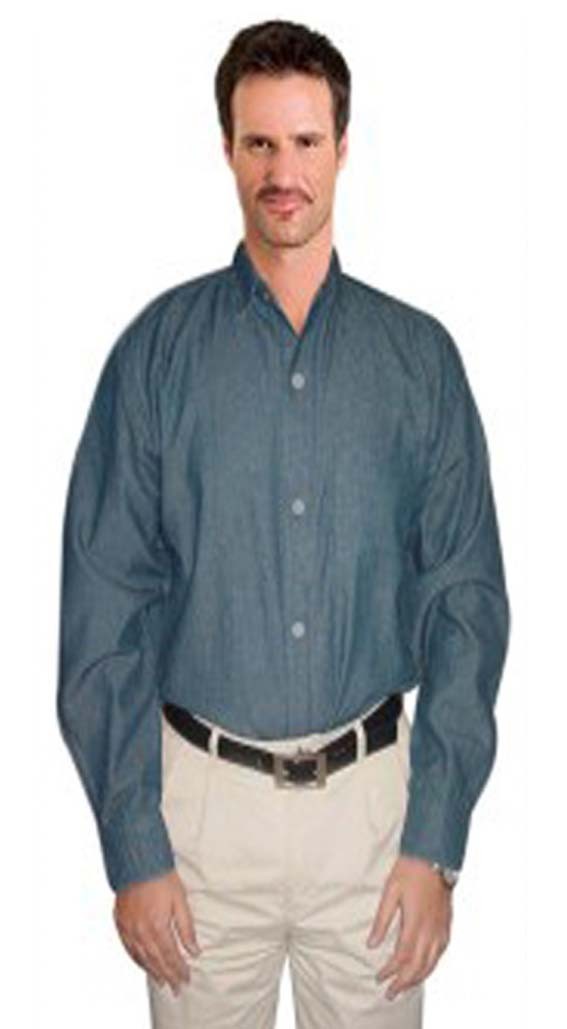 Unisex denim full sleeve shirt with 1 chest pocket in dark denim shade