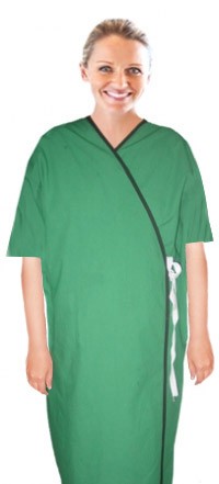 Patient Gown front open  half sleeve with contrast piping  tie-able, Sizes XS-9X