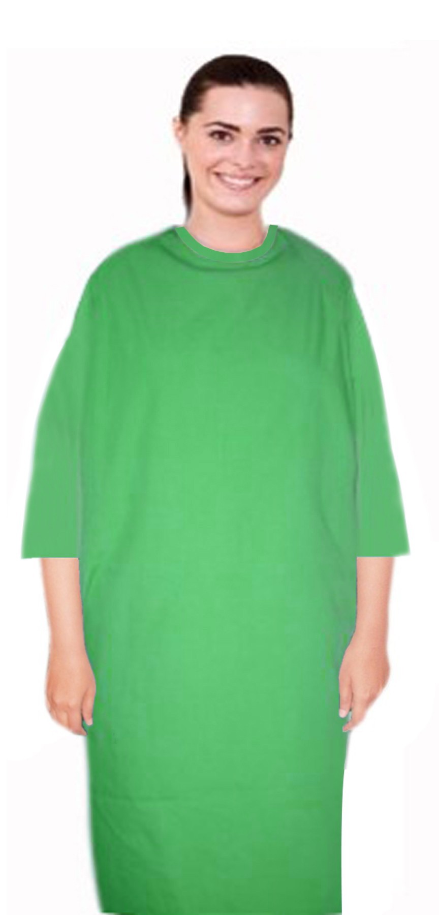 Patient gown back open 3/4 sleeve  with matching piping, tie-able OR Velcro(+0.5) Sizes XS-9X