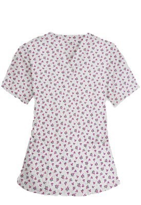 pink and black flower print Top v neck 2 pocket half sleeves in POPLIN FABRIC (65% POLYESTER, 35% COTTON)