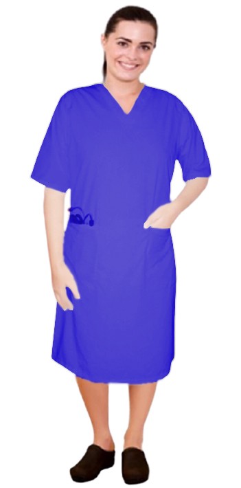 Stretch V neck half sleeve nursing dress with zip and 2 front pockets knee length