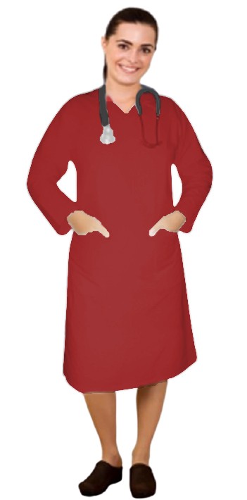 Stretch V neck full sleeve nursing dress with zip and 2 front pockets knee length