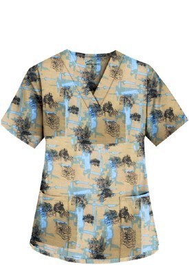 Printed scrub set 4 pocket ladies half sleeve Turquoise and Black Obstract art (2 pocket top and 2 pocket black pant)