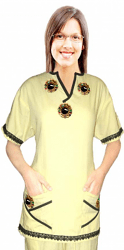 Poplin Stylish top new bunch flowers style top 2 pocket half sleeve ladies y-neck style (65% Polyester, 35% Cotton)