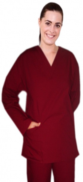 Poplin Top v neck 2 pocket solid full sleeve unisex in 65% polyester, 35% cotton fabric