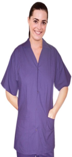 Poplin Top collar style 2 pocket top half sleeve ladies front open snap buttons style in 65% polyester, 35% cotton fabric