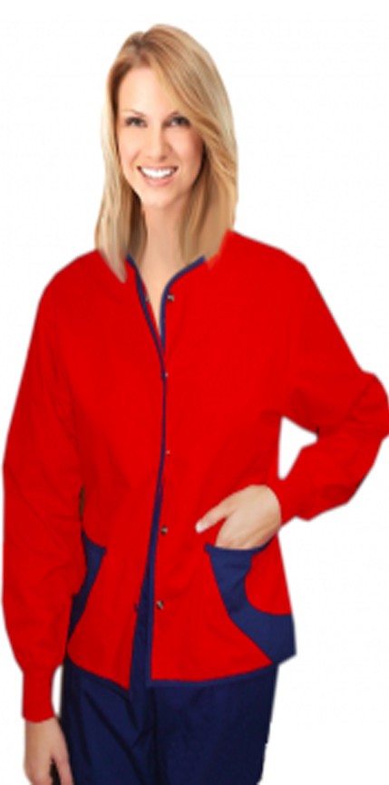 Poplin Jacket 2 pocket ladies hip flip full sleeve short length style jacket with rib Snap Button (65% Polyester, 35% Cotton)