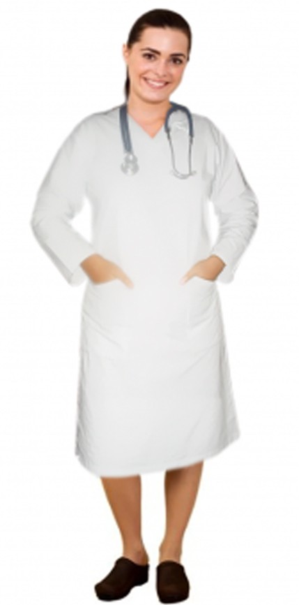 Poplin Fabric V neck full sleeve nursing dress with zip and 2 front pockets knee length (65% Polyester, 35% Cotton)