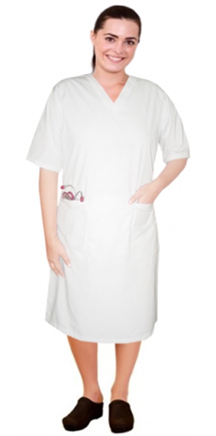 Poplin Fabric V neck half sleeve nursing dress with zip and 2 front pockets knee length (65% Polyester, 35% Cotton)