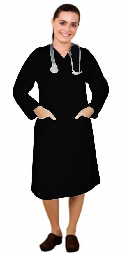 Microfiber Nursing dress full sleeve elastic waist v neck with 3 front pockets below knee length (100% Polyester)