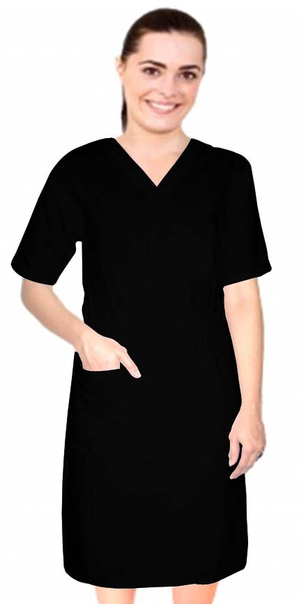Microfiber nursing dress half sleeve elastic waist v neck with 3 front pockets below knee length (100% Polyester)