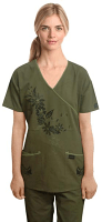 Stylish scrub set with mock wrap tree print 5 pocket (top 3 pocket with bottom 2 pocket boot cut