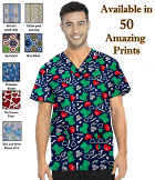 printed Scrub Top v neck 2 pocket half Sleeve Unisex