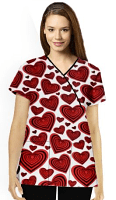 Red hearts Printed Top Mock Wrap With Black Piping 3 Pocket Half Selves