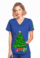 Christmas Printed Scrub Top V Neck 2 Pockets Half Sleeves in POPLIN FABRIC 35% COTTON & 65% POLYESTER