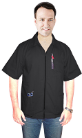 Poplin fabric Barber jacket with collar 3 pockets (zipper on two bottom pockets) half sleeve with zipper (65% Polyester, 35% Cotton)