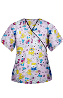 Hello Kitty Printed Top Mock Wrap Wth Black Piping 3 Pocket Half Seeve