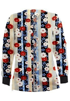 Jacket 2 pocket printed unisex full sleeve in Red and Beige flowers with blue background with rib