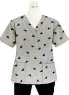 Printed scrub set 4 pocket ladies half sleeve Black Leaf Print (2 pocket top and 2 pocket pant)
