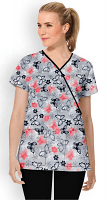 Butterfly Print Scrub Set Mock Wrap With Black Piping 5 Pocket Half Sleeves (Top 3 Pockets With Black Bottom 2 Pockets Boot cut)