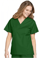 Poplin Top v neck 1 pocket solid half sleeve ladies in 65% polyester, 35% cotton fabric