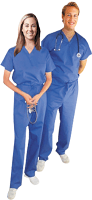 Poplin Scrub set 2 pocket normal unisex solid half sleeve (top 1 pocket with bottom 1 pocket) with drawstring, non-elasticated waistband  in (65% Polyester, 35% Cotton Fabric)