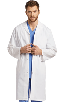 Poplin labcoat unisex full sleeve with snap buttons without pocket solid pleated (35 perc cotton 65 perc polyester)  in 36  38   40 42   lengths