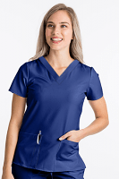 Microfiber Top v neck 2 pocket solid ladies half sleeve with pencil pocket  (100% POLYESTER) 