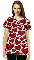  Red hearts Print Top V Neck 2 Pocket Half Sleeve ladies