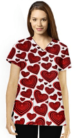  Red hearts Print Top V Neck 2 Pocket Half Sleeve in POPLIN FABRIC 35% COTTON & 65% POLYESTER