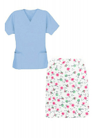 Printed Scrub skirt set 4 pocket ladies half sleeves (2 pocket top 2 pocket skirt in Cherry Blossom Print)