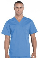 Poplin Top v neck 1 pocket solid half sleeve unisex in 65% polyester, 35% cotton fabric