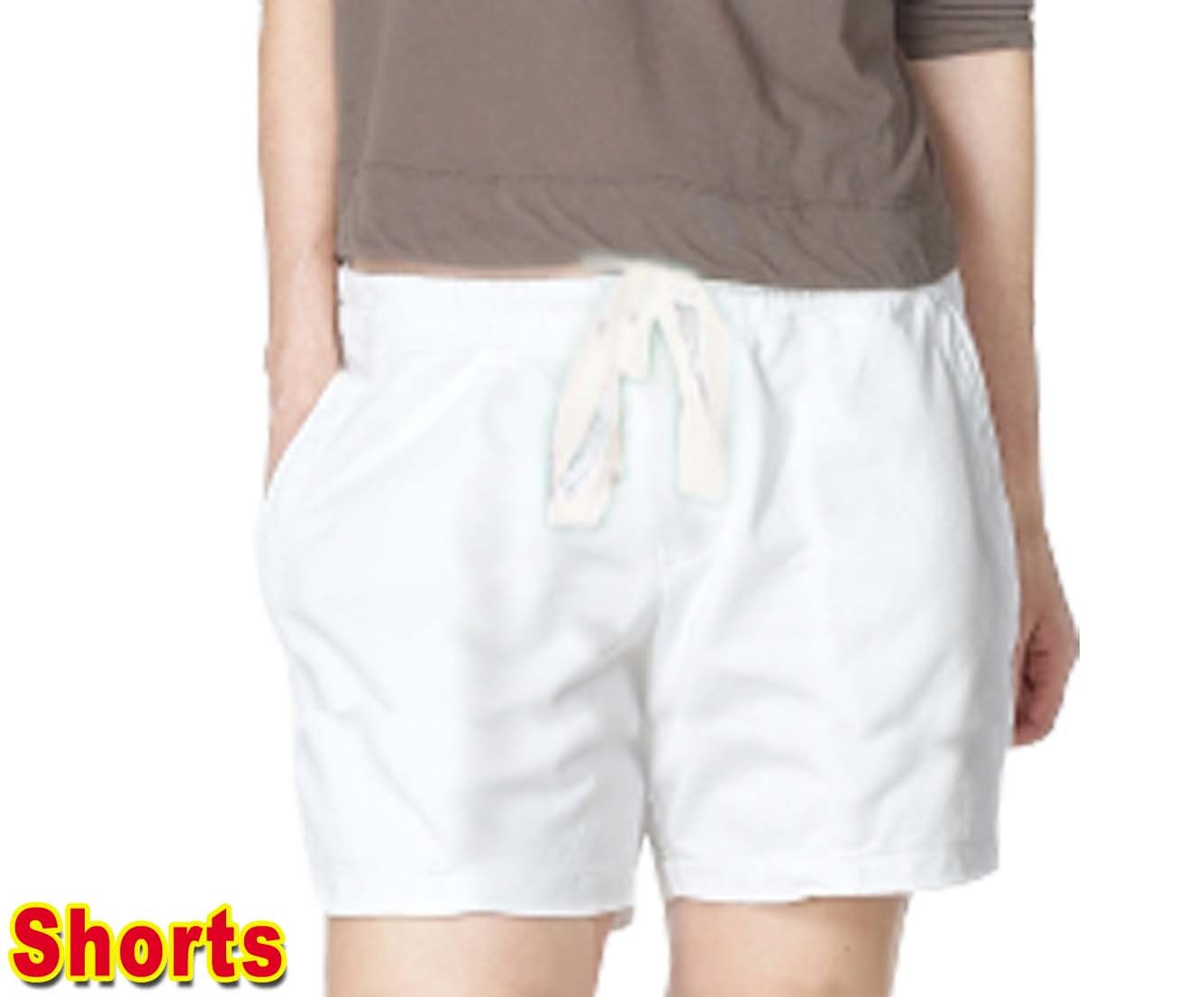Poplin fabric short with 2 side pocket 1 back pocket elasticated twill drawstring (white) (inseam is 5 inches)