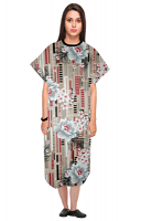 Patient gown half sleeve  printed back open, Flower and Shapes Print with Black Piping, Sizes XS-9X