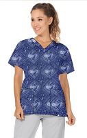 Top v neck 2 pocket half sleeve in Blue with Blue Classical Print