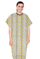 Patient gown half sleeve  printed back open tie-able, Yellow petal and Grey print with black piping, Sizes XS-9X