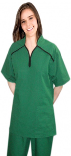 M style collar 4 pocket ladies scrub set half sleeve (top 2 pkt with bottom 2 pkt boot cut) in 65% Polyester 35% Cotton