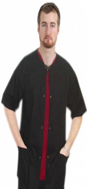 Poplin Front Open 3 pocket solid half sleeve unisex Top With Snap Buttons in 65% polyester, 35% cotton fabric